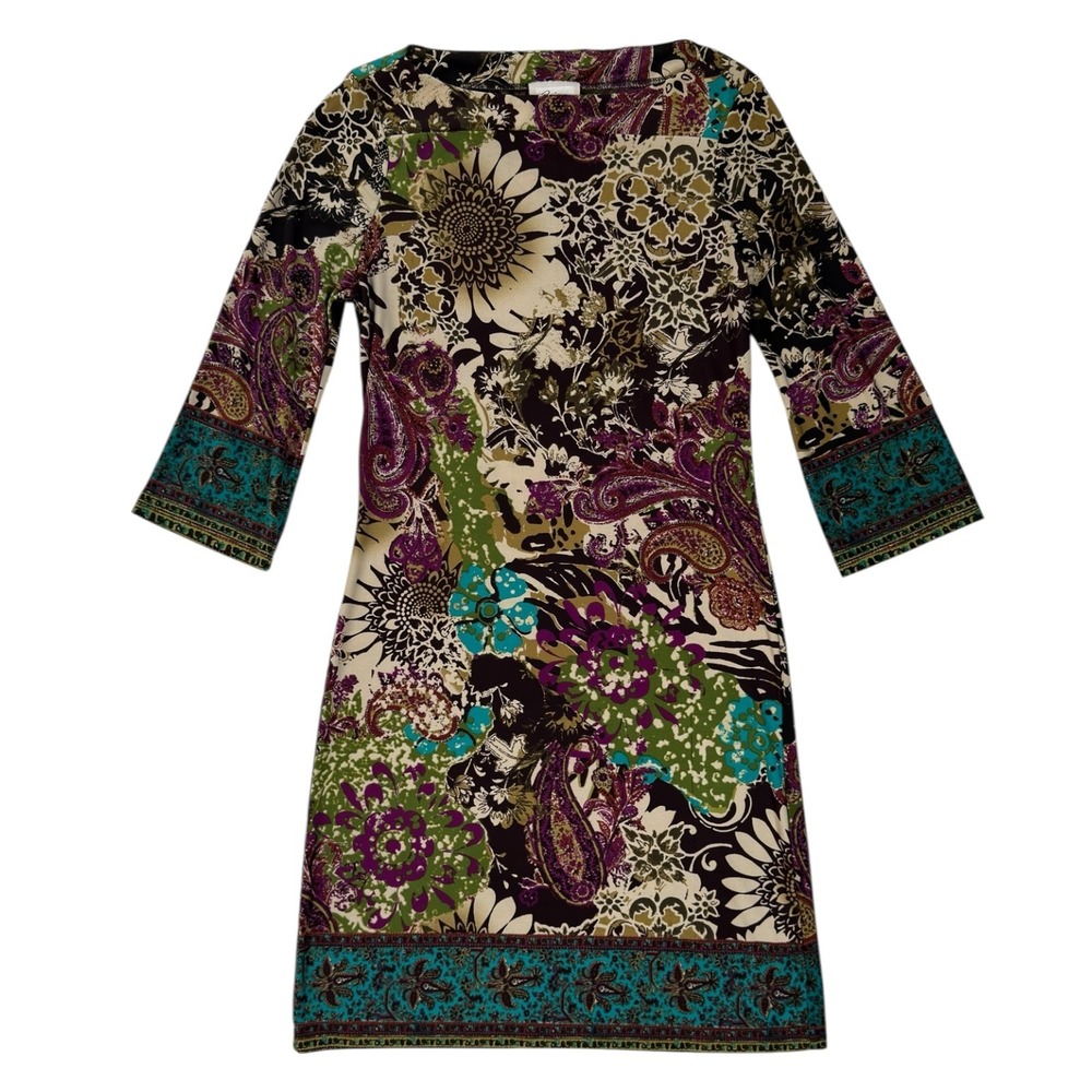 Beige by ECI Paisley Floral Sheath Dress 4 Multicolor Mod Retro Inspired Boho